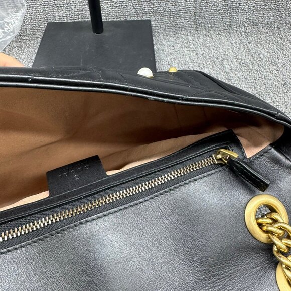 GUCCI Pearly GG Marmont Flap Black Leather Shoulder Bag ccofb895-102525 - Picture 15 of 16
